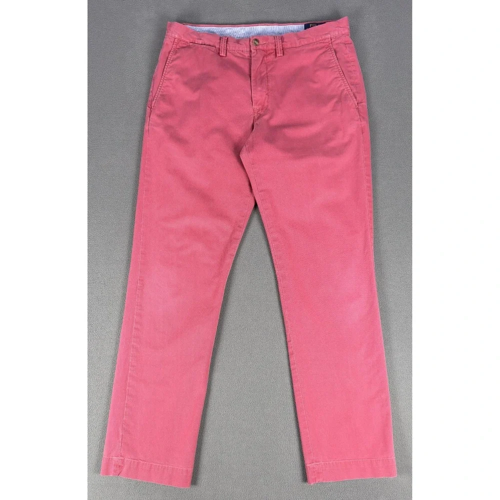 Polo Ralph Lauren Pants 33x32 Pink Straight‎ Classic Cotton Twill Prep Pony Logo
